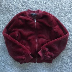 Fashion Nova Maroon Soft Fuzzy Faux Fur Jacket - Small